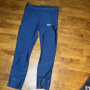 NWOT Nike Running Navy Blue Leggins w/Thick Waist Band, Drawstring, Pockets XS